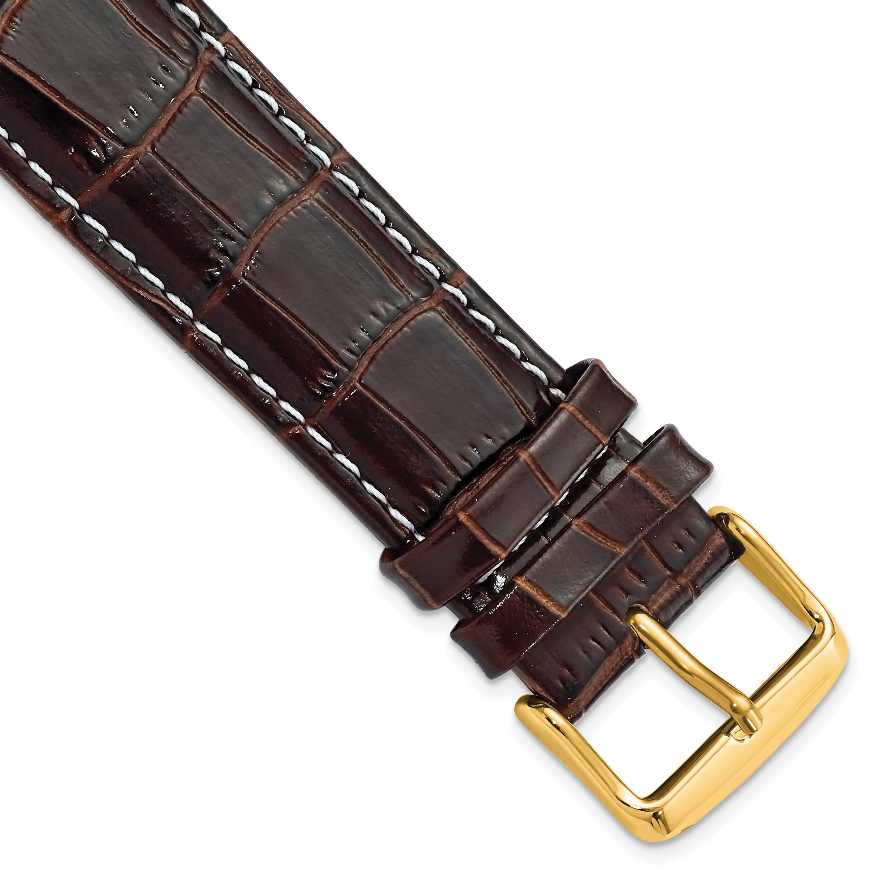 12mm Brown Crocodile Grain Chronograph Leather with White Stitching and Gold-tone Buckle 7.5 inch Watch Band