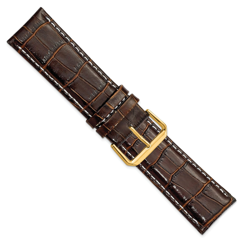 Crocodile-Grain Chronograph Watch Band in Brown Leather, 20mm - Sophia Jewelers