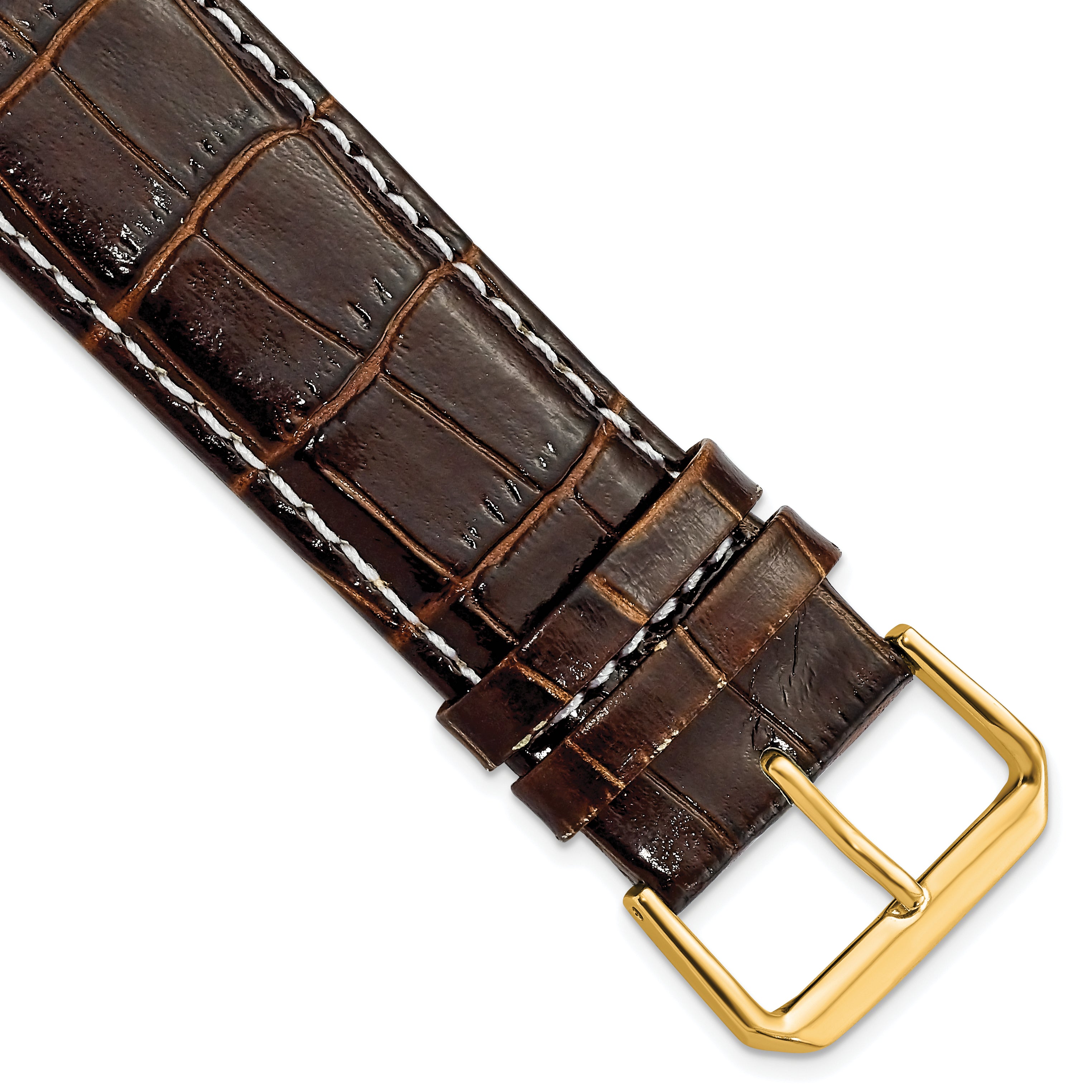 12mm Brown Crocodile Grain Chronograph Leather with White Stitching and Gold-tone Buckle 7.5 inch Watch Band