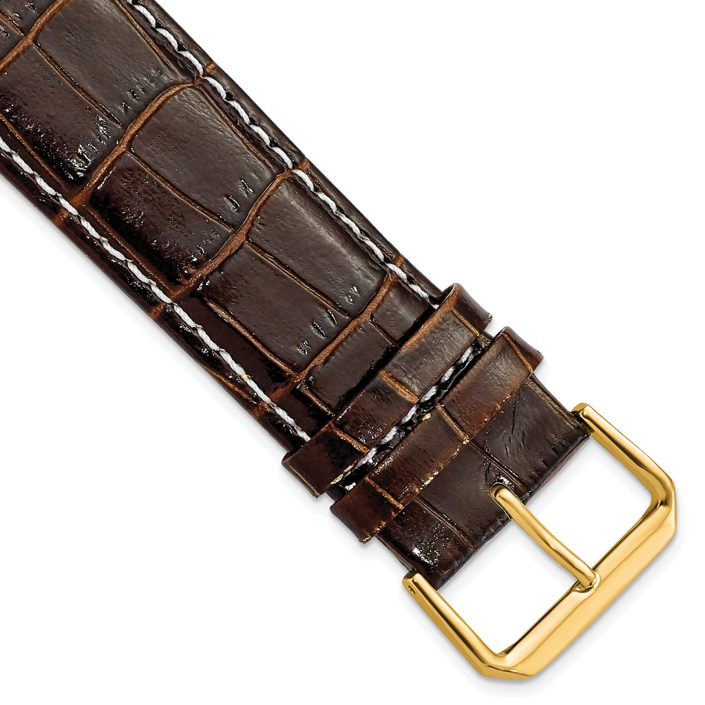 Crocodile-Grain Chronograph Watch Band in Brown Leather, 20mm