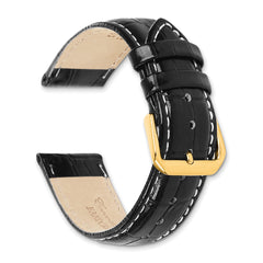 12mm Black Crocodile Grain Chronograph Leather with White Stitching and Gold-tone Buckle 7.5 inch Watch Band