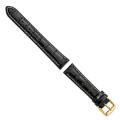 12mm Black Crocodile Grain Chronograph Leather with White Stitching and Gold-tone Buckle 7.5 inch Watch Band