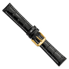 12mm Black Crocodile Grain Chronograph Leather with White Stitching and Gold-tone Buckle 7.5 inch Watch Band