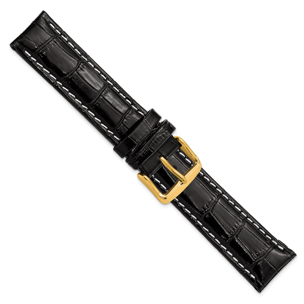 Chronograph White Black Crocodile-Grain Watch Band in Leather - Sophia Jewelers