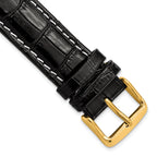 Crocodile-Grain Chronograph Watch Band in Black Leather, 19mm