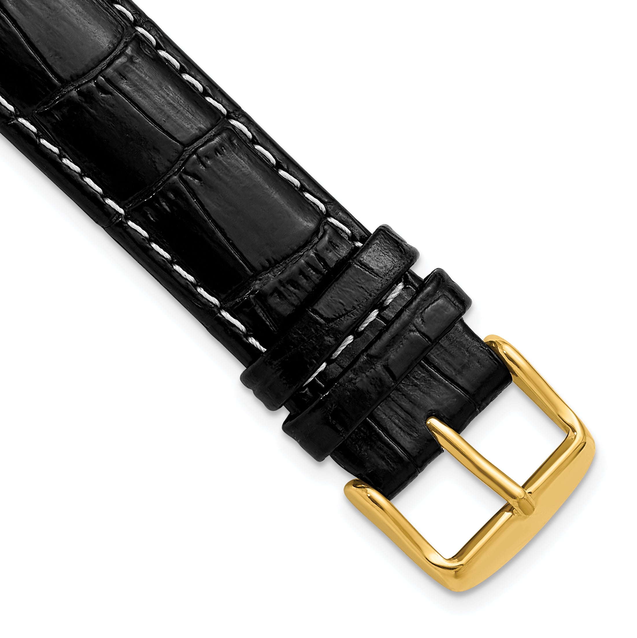 12mm Black Crocodile Grain Chronograph Leather with White Stitching and Gold-tone Buckle 7.5 inch Watch Band