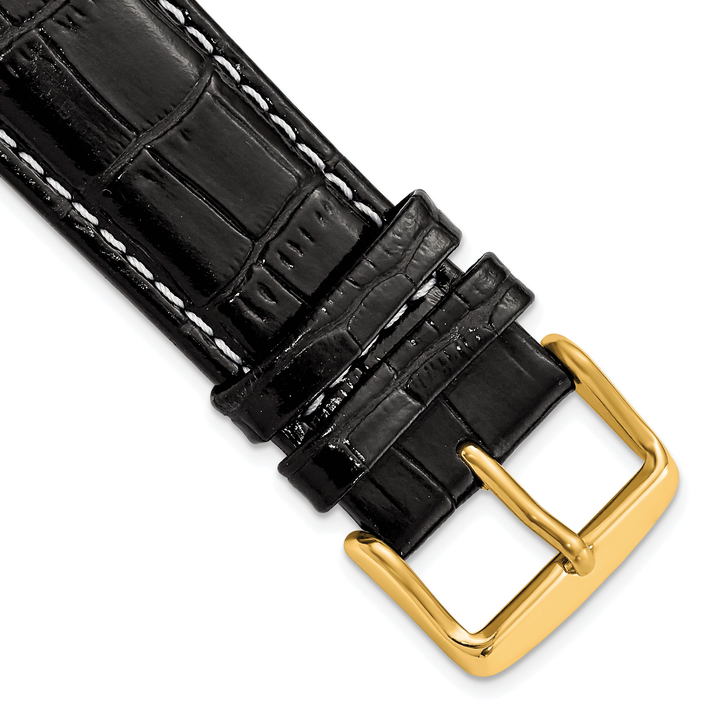 12mm Black Crocodile Grain Chronograph Leather with White Stitching and Gold-tone Buckle 7.5 inch Watch Band