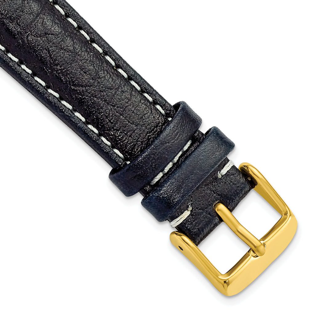 Navy Sport Leather Watch Band in 18mm with Gold-Tone Buckle