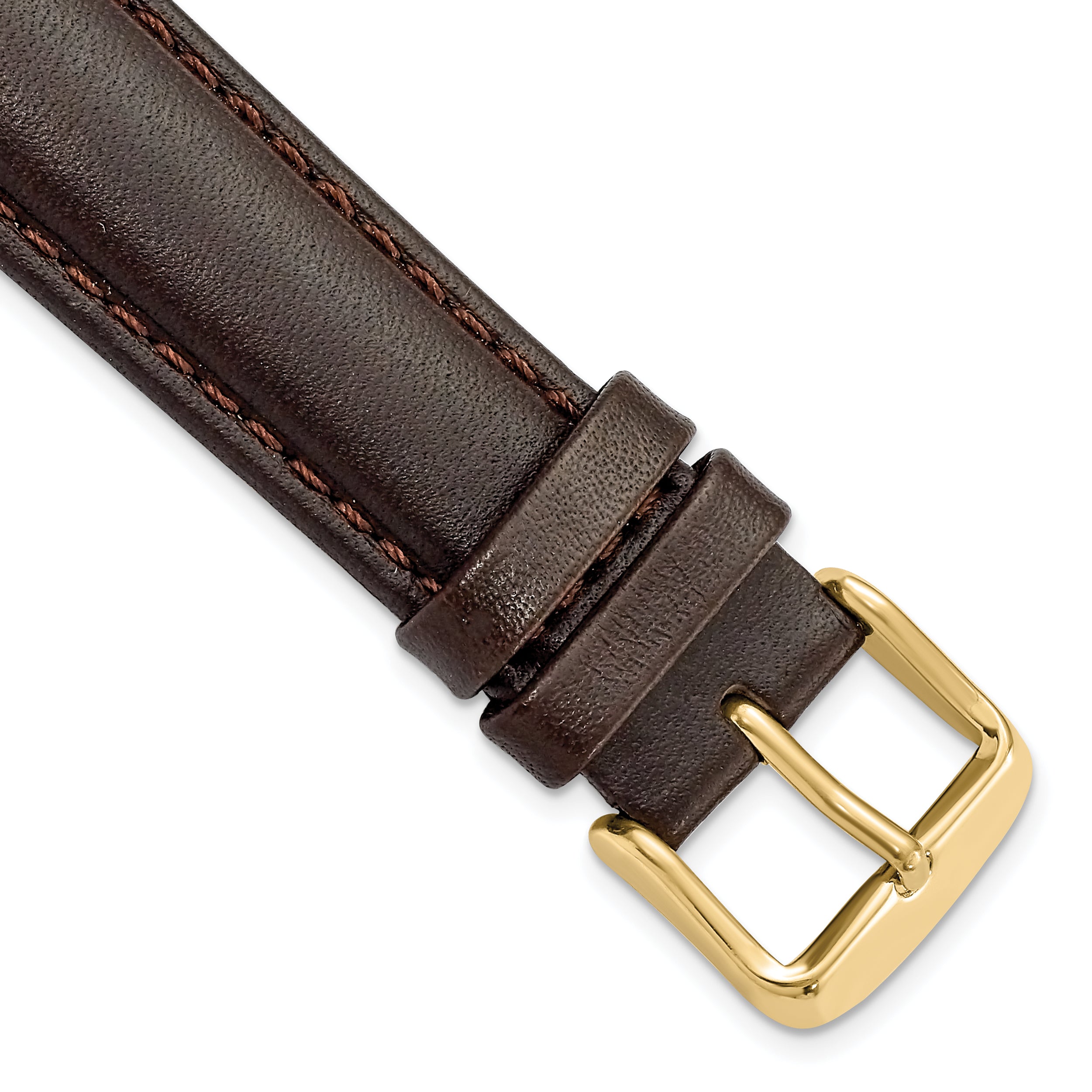 Smooth Leather Watch Band in Dark Brown with Gold-Tone Buckle, 24mm