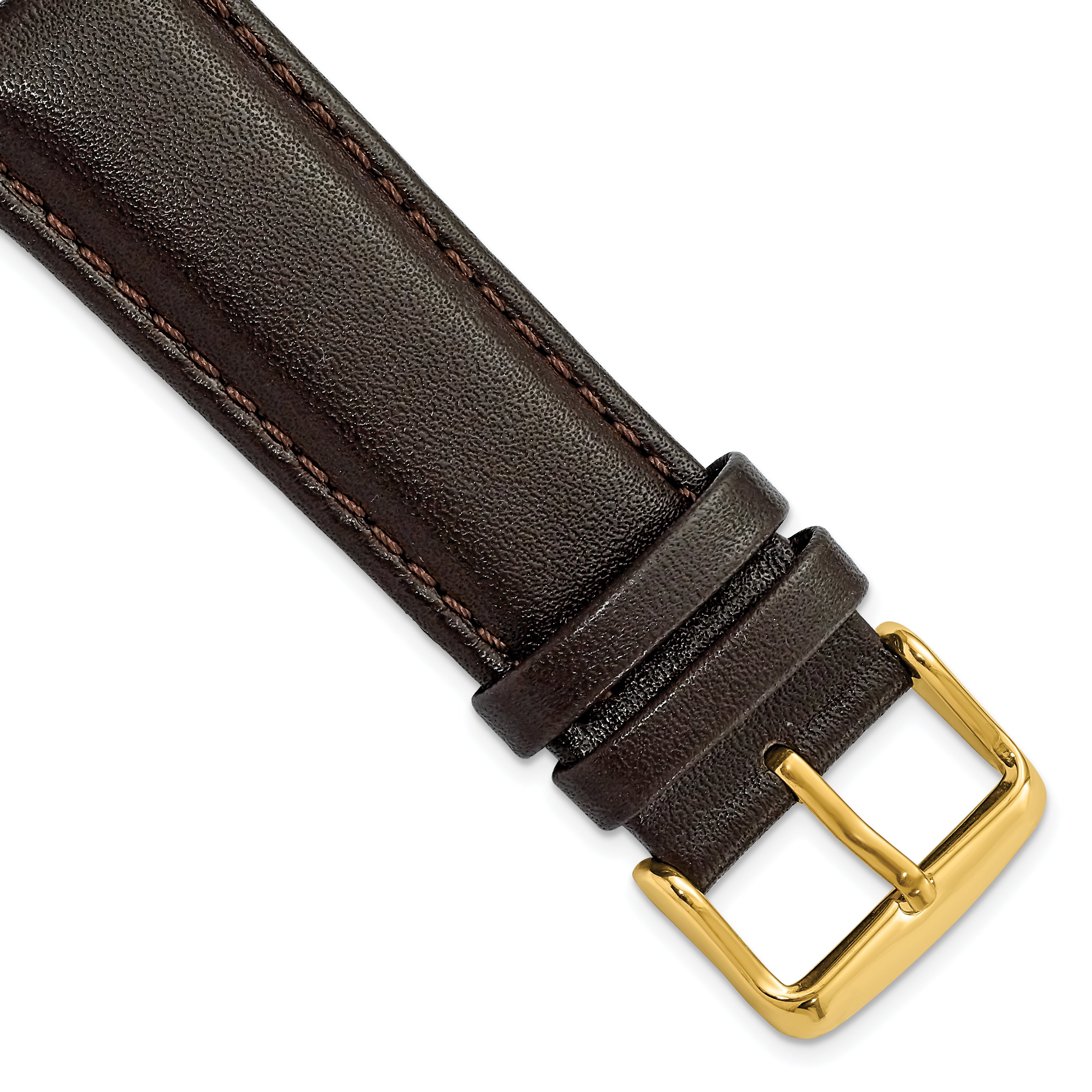 Smooth Leather Watch Band in Dark Brown with Gold-Tone Buckle, 24mm