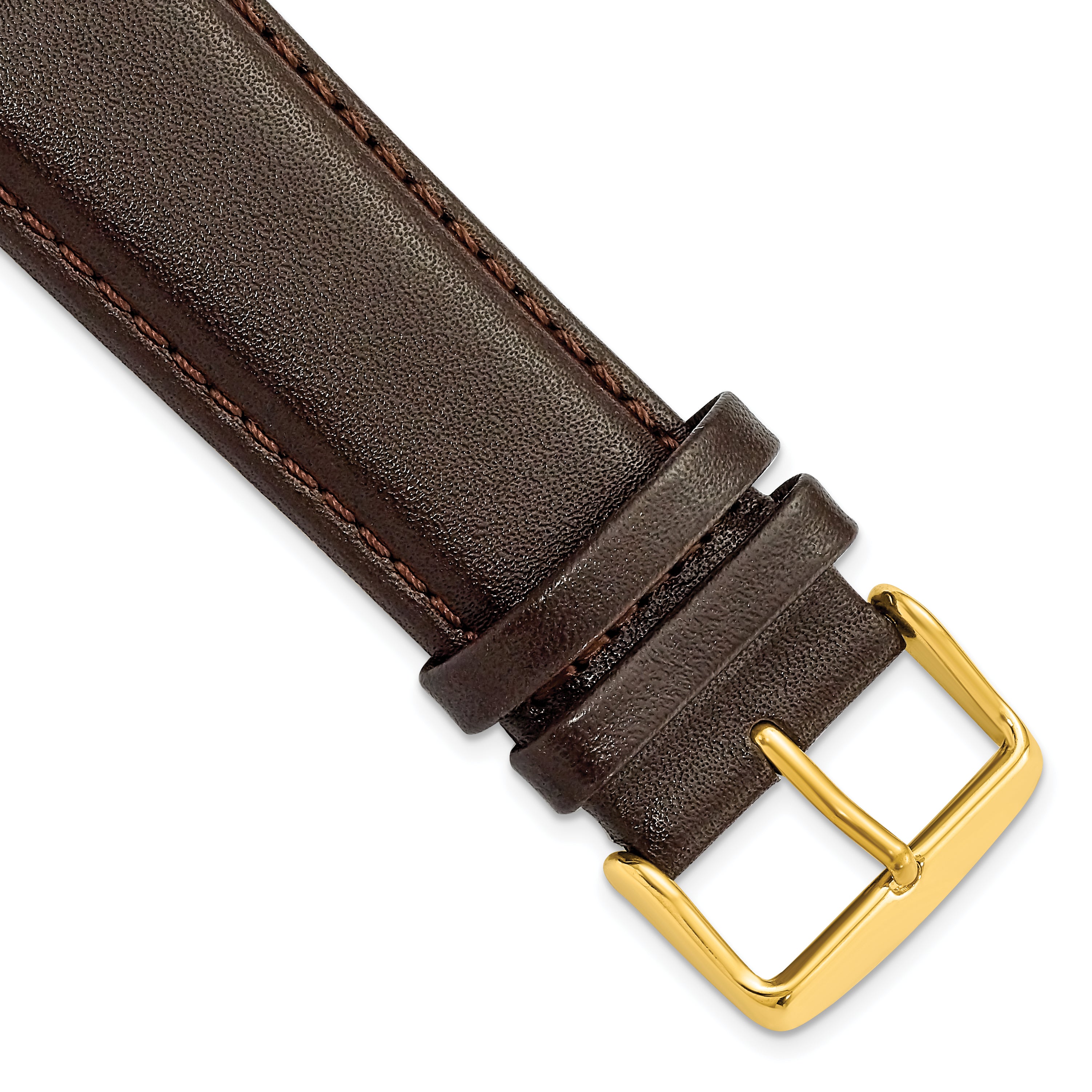 Smooth Leather Watch Band in Dark Brown with Gold-Tone Buckle, 24mm