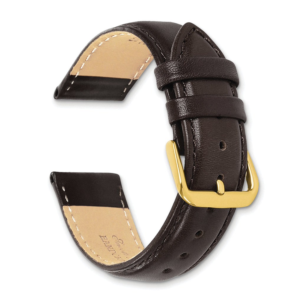 20mm Long Dark Brown Smooth Leather Chronograph with Gold-tone Buckle 8.5 inch Watch Band