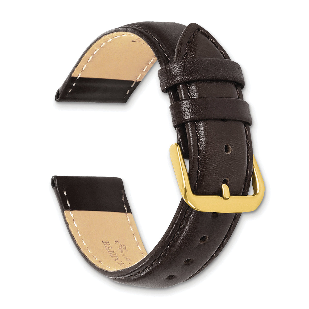 20mm Long Dark Brown Smooth Leather Chronograph with Gold-tone Buckle 8.5 inch Watch Band