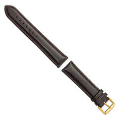 20mm Long Dark Brown Smooth Leather Chronograph with Gold-tone Buckle 8.5 inch Watch Band