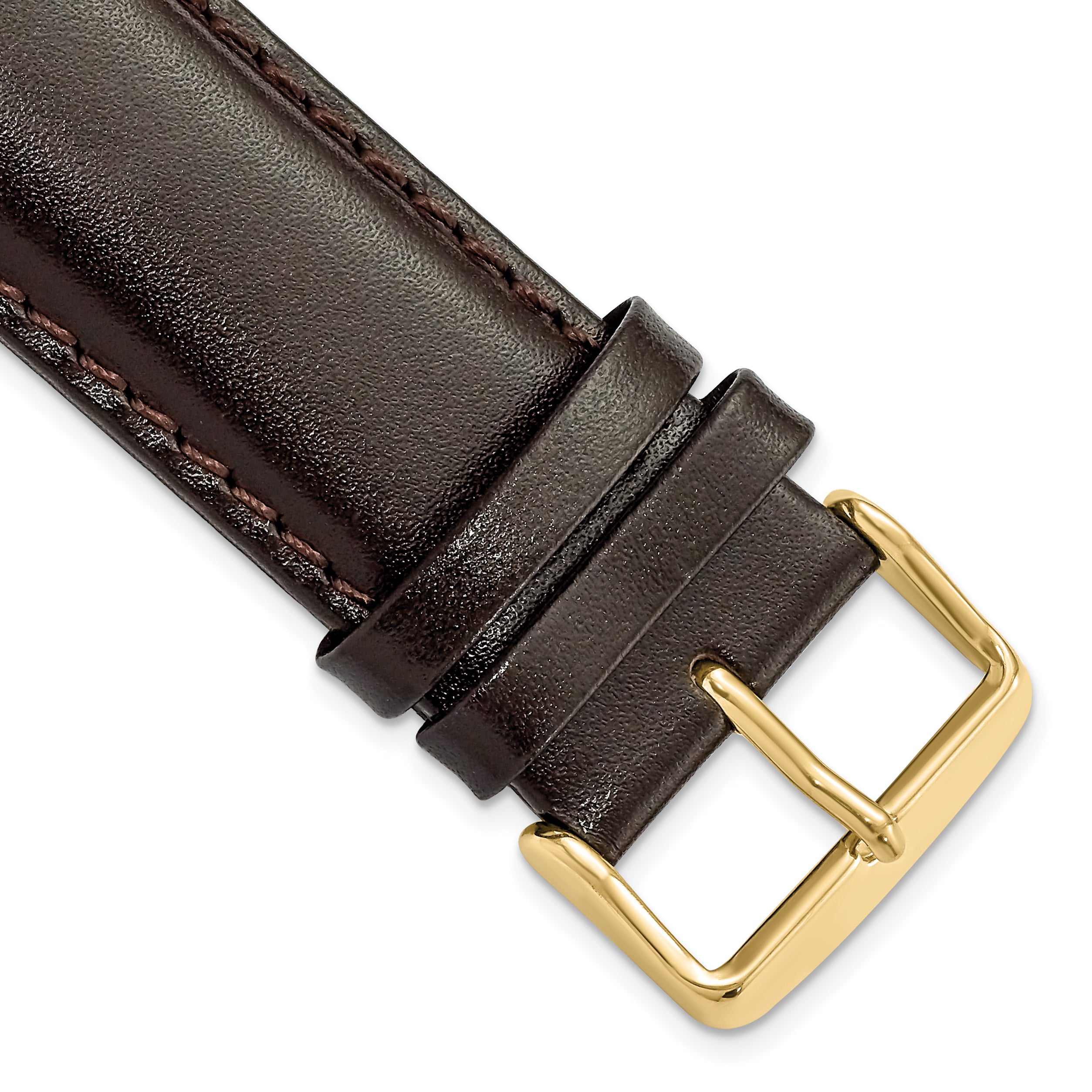 20mm Long Dark Brown Smooth Leather Chronograph with Gold-tone Buckle 8.5 inch Watch Band