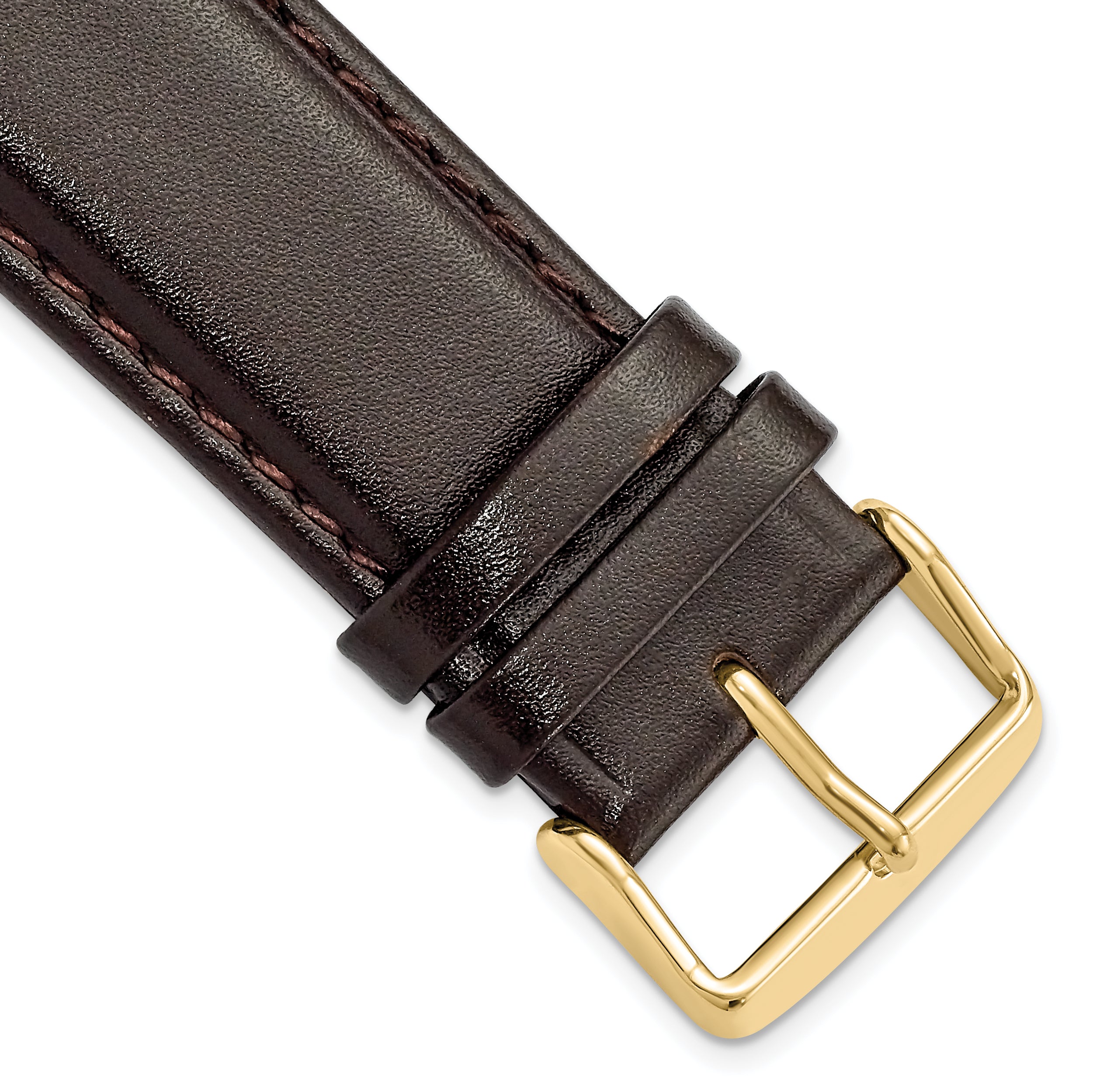 22mm Short Dark Brown Smooth Leather Chronograph with Gold-tone Buckle 6.75 inch Watch Band