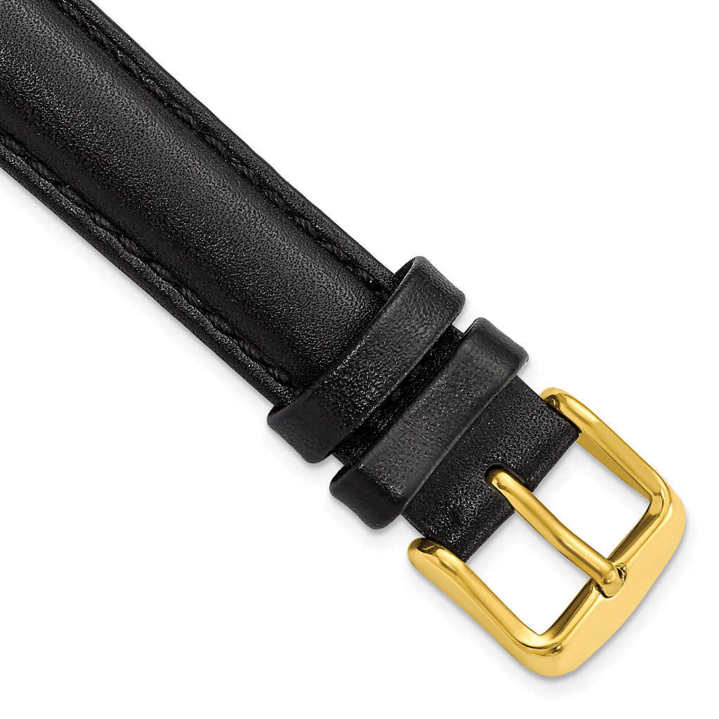 16mm Black Smooth Leather Chronograph with Gold-tone Buckle 7.5 inch Watch Band