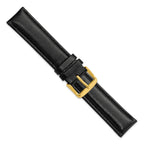 DeBeer 19mm Black Smooth Leather Chronograph with Gold-tone Buckle 7.5 inch Watch Band