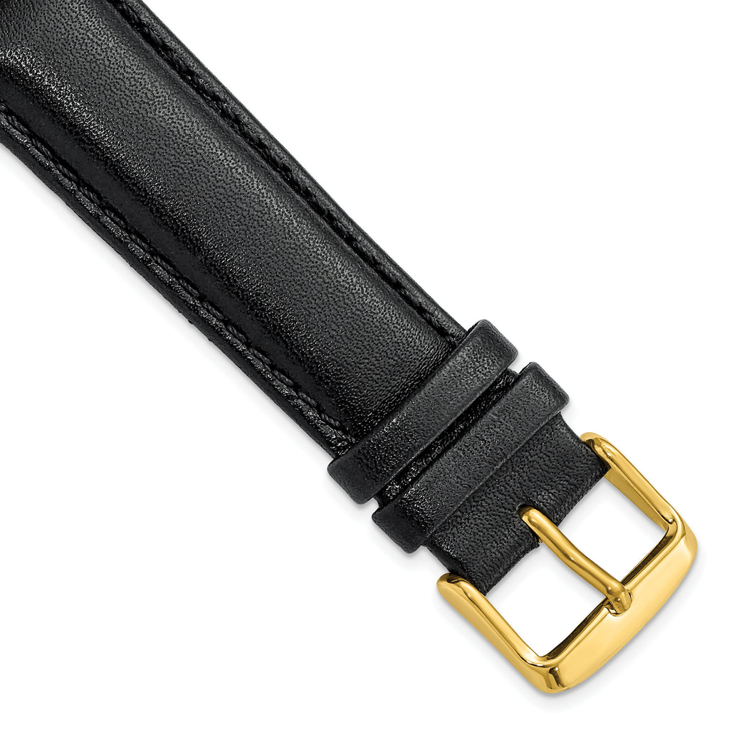 Smooth Leather Watch Band in Black with Gold-Tone Buckle, 19mm