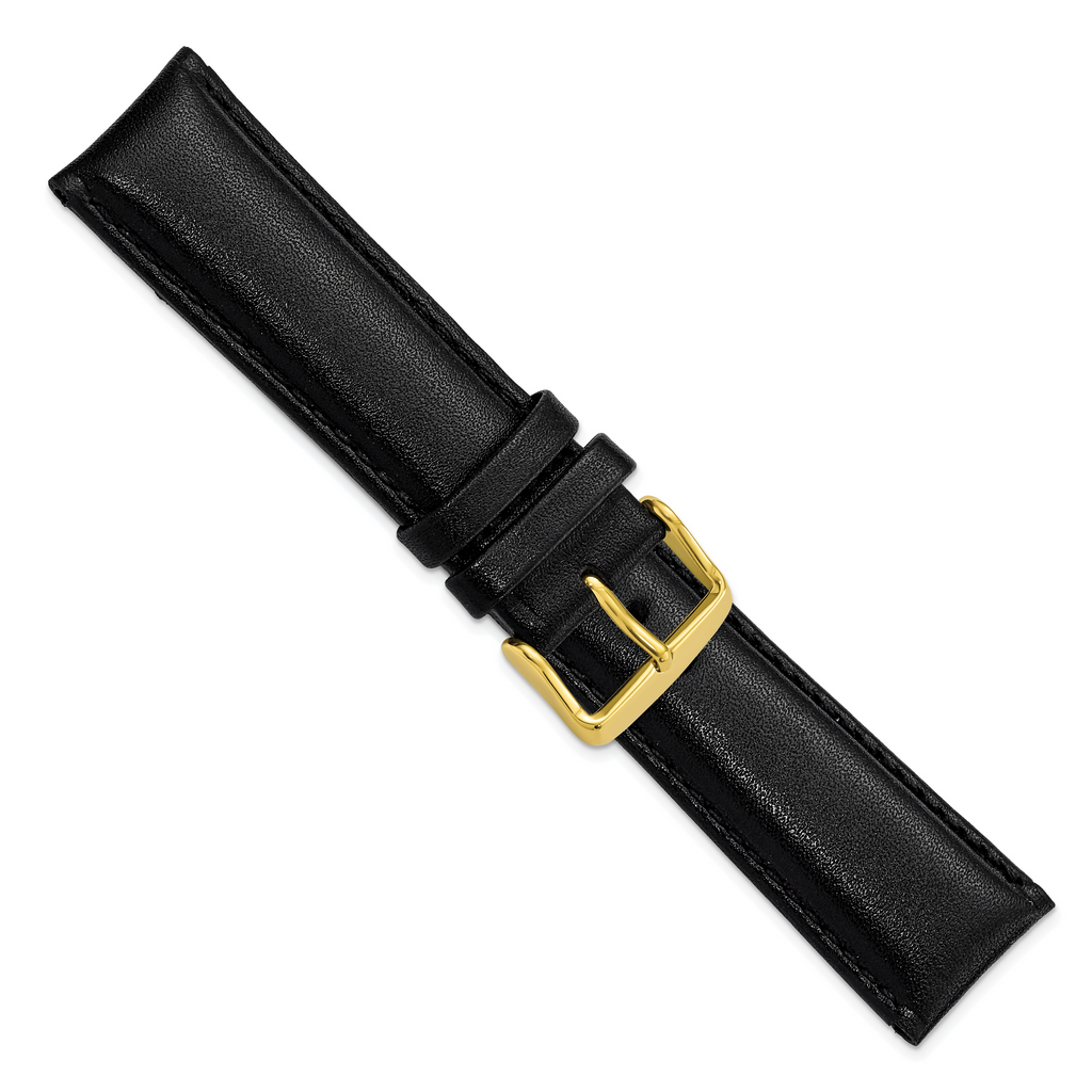 DeBeer 22mm Black Smooth Leather Chronograph with Gold-tone Buckle 7.5 inch Watch Band