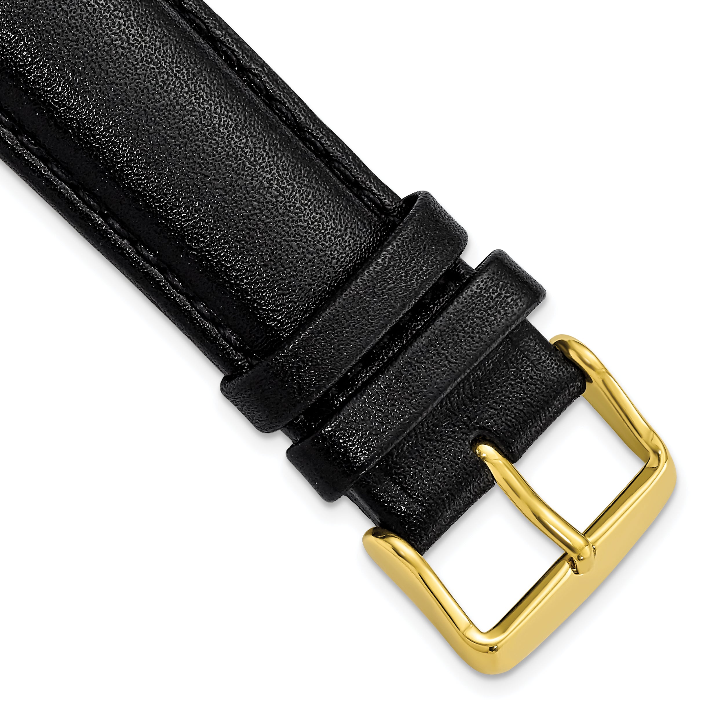 16mm Black Smooth Leather Chronograph with Gold-tone Buckle 7.5 inch Watch Band
