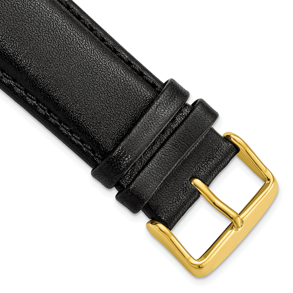 Smooth Leather Watch Band in Black with Gold-Tone Buckle, 19mm