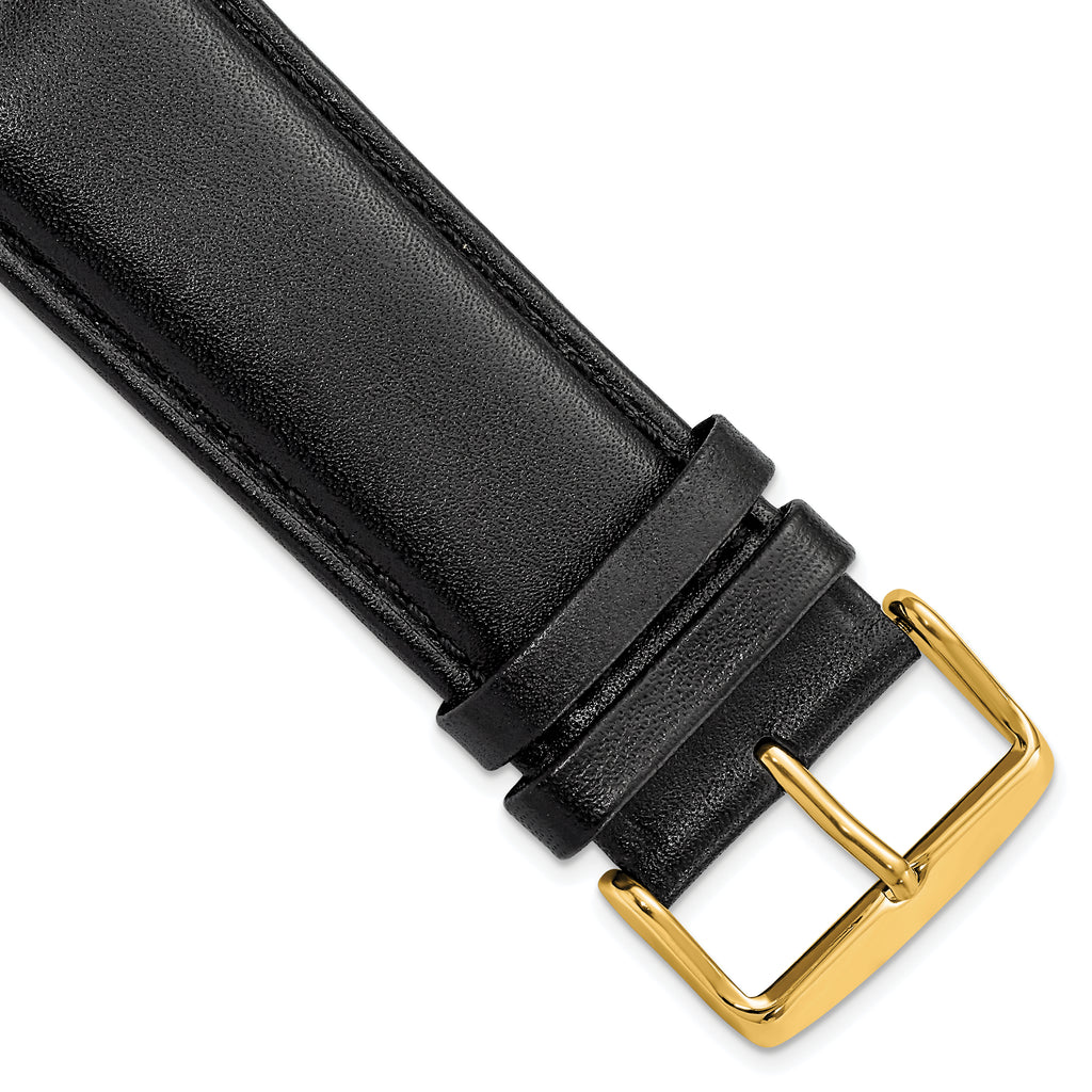 Smooth Leather Watch Band in Black with Gold-Tone Buckle, 19mm