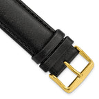 20mm Long Black Smooth Leather Chronograph with Gold-tone Buckle 8.5 inch Watch Band