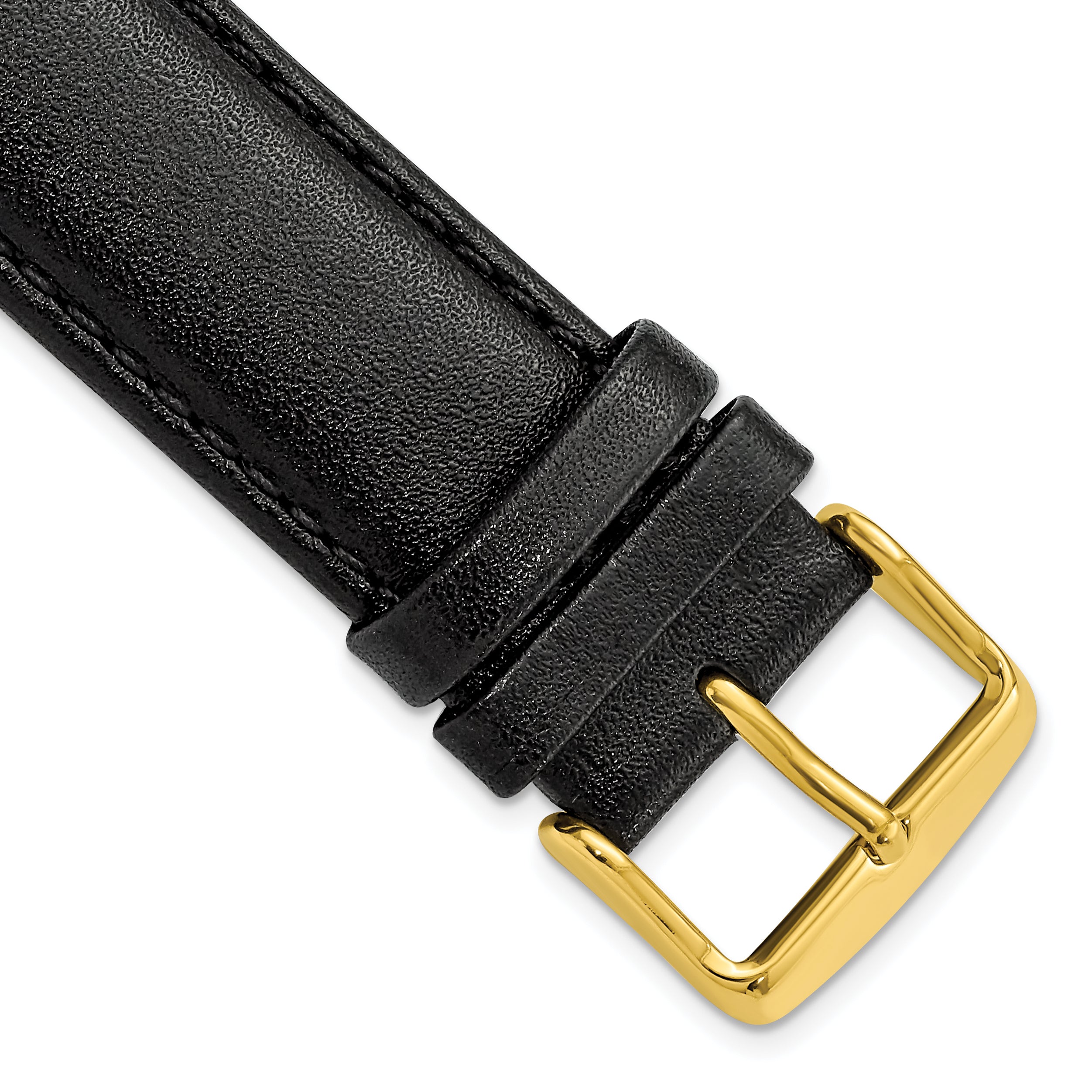 20mm Long Black Smooth Leather Chronograph with Gold-tone Buckle 8.5 inch Watch Band