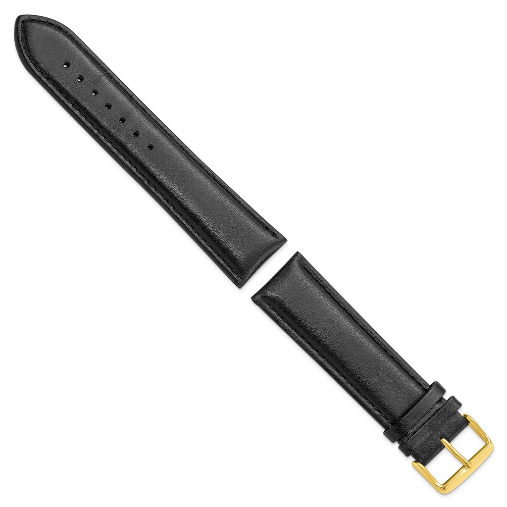 Long Chronograph Smooth Black Watch Band in Leather - Sophia Jewelers
