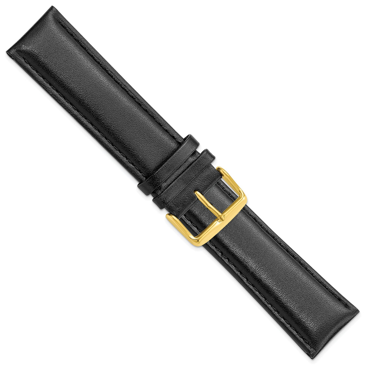 Long Chronograph Smooth Black Watch Band in Leather - Sophia Jewelers