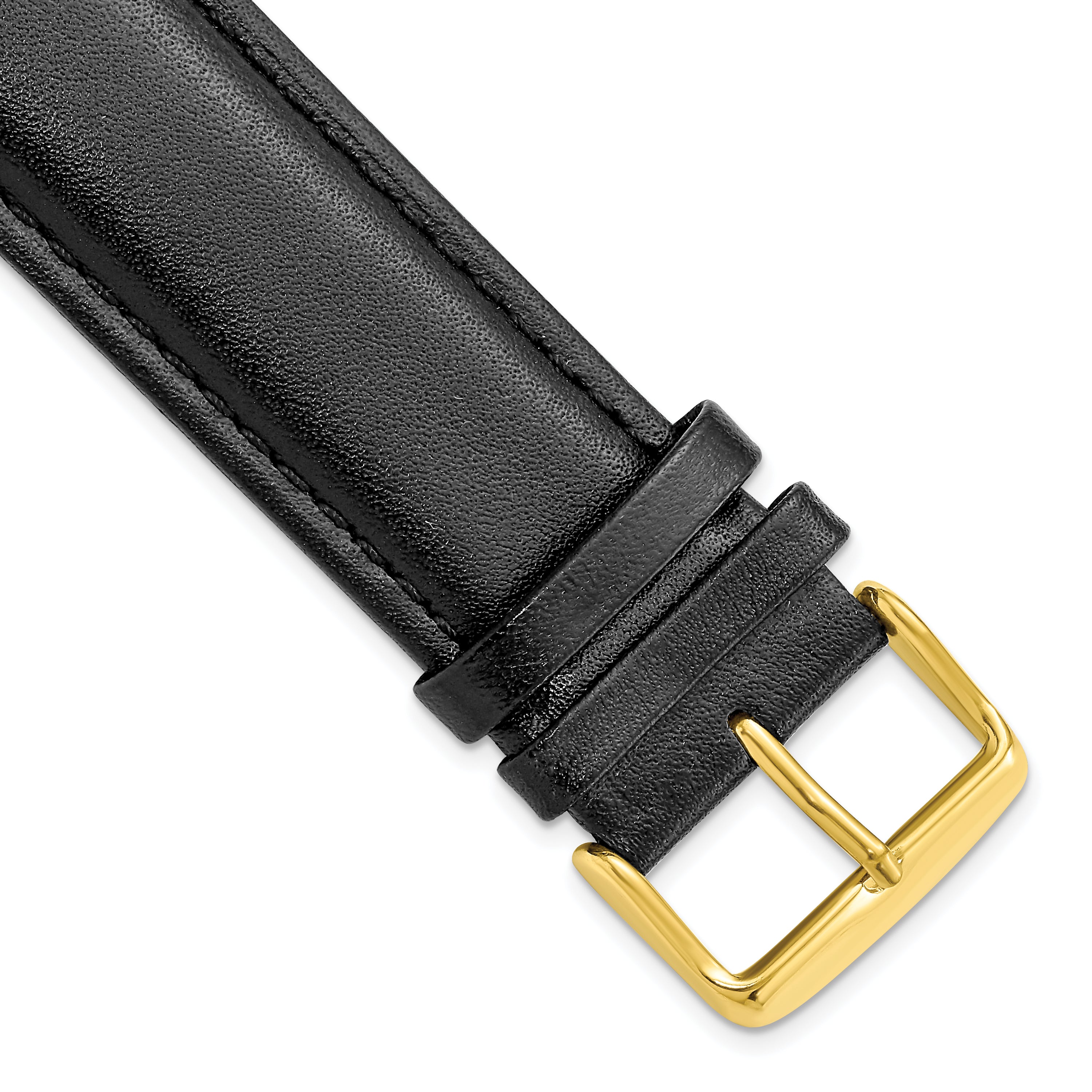 20mm Long Black Smooth Leather Chronograph with Gold-tone Buckle 8.5 inch Watch Band