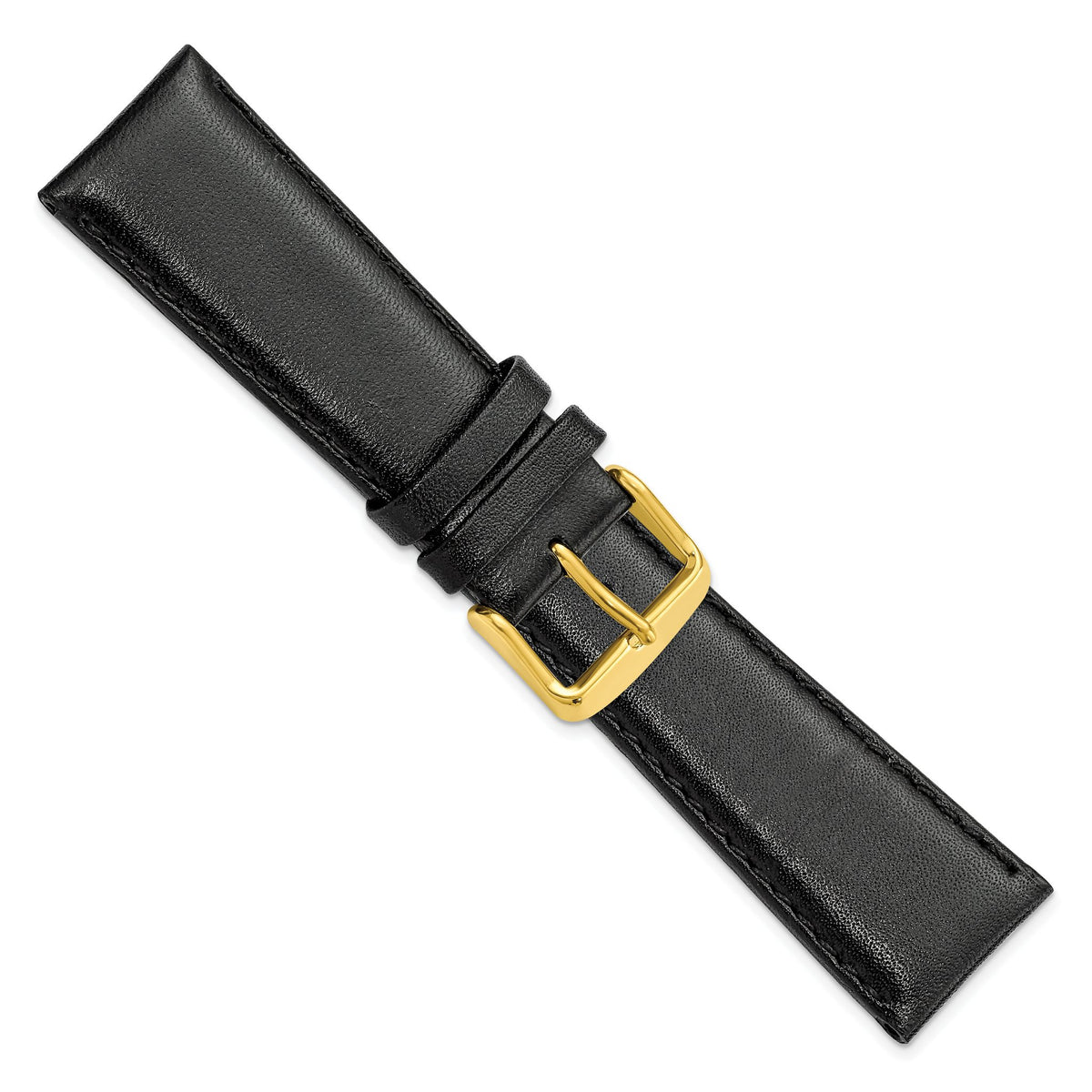 DeBeer 22mm Short Black Smooth Leather Chronograph with Gold-tone Buckle 6.75 inch Watch Band