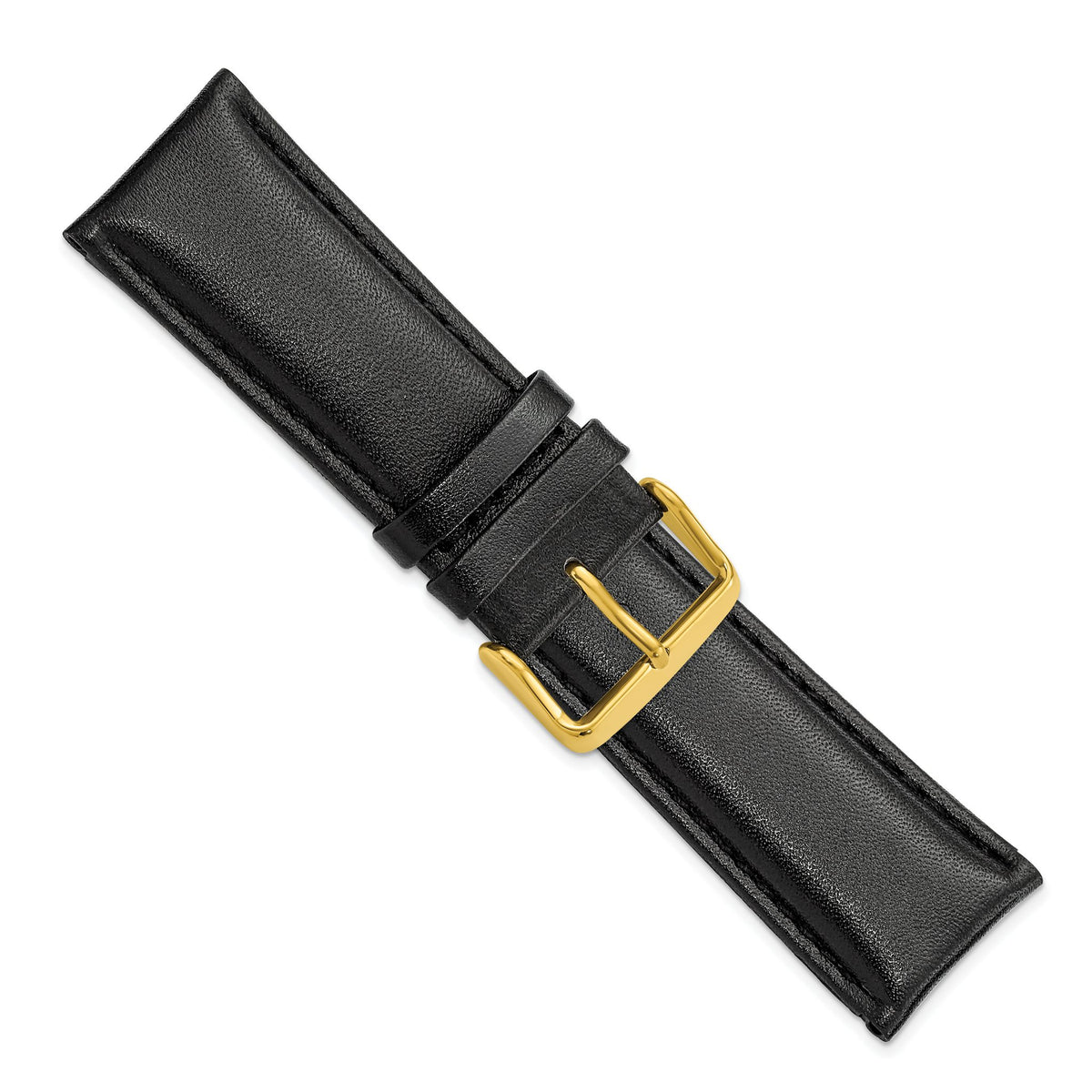 DeBeer 24mm Short Black Smooth Leather Chronograph with Gold-tone Buckle 6.75 inch Watch Band