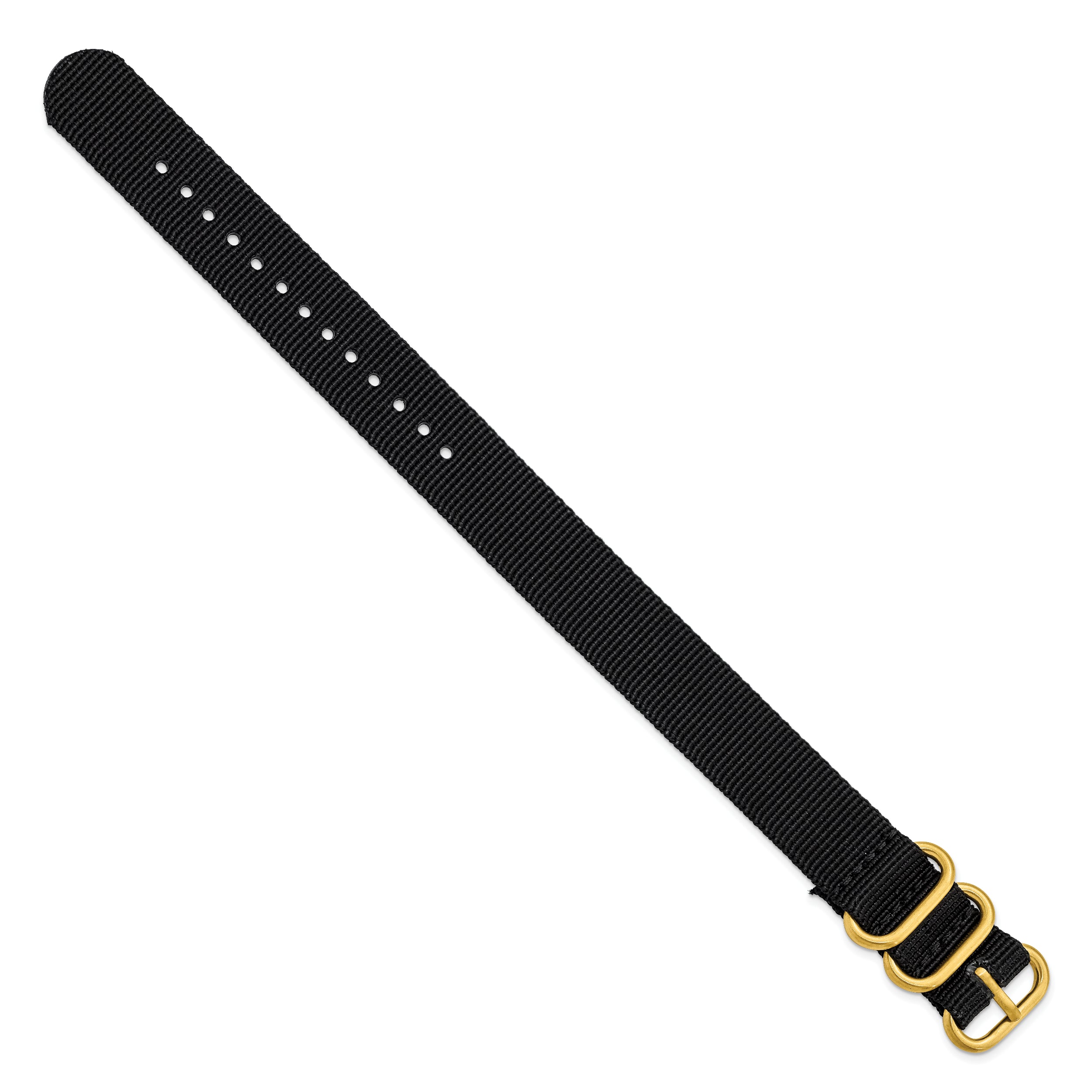 20mm One-Piece Black Military Ballistic G10 Nylon with Gold-tone Buckle 10.75 inch Watch Band
