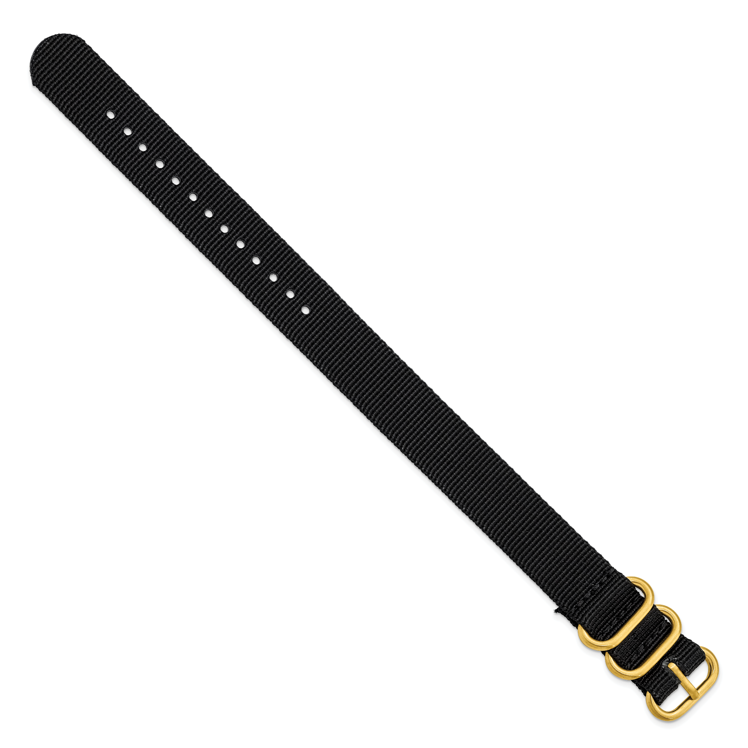 20mm One-Piece Black Military Ballistic G10 Nylon with Gold-tone Buckle 10.75 inch Watch Band