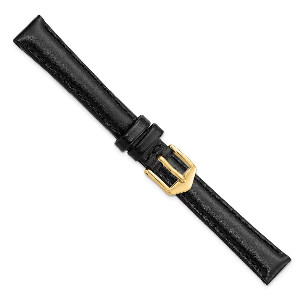 10mm Black Oilskin Leather with Gold-tone Aluminum Buckle 6.6 inch Watch Band - Sophia Jewelers