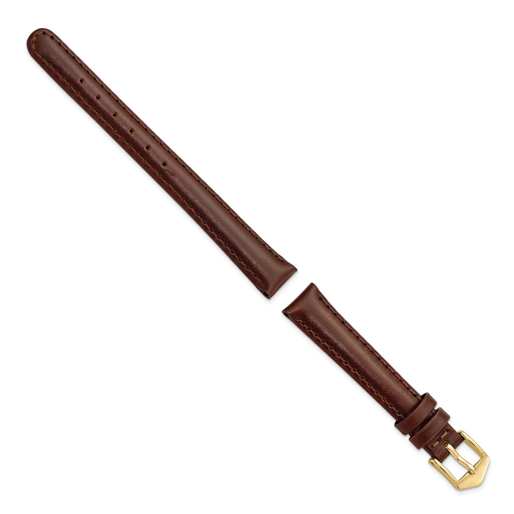 10mm Brown Oilskin Leather with Gold-tone Aluminum Buckle 6.6 inch Watch Band - Sophia Jewelers