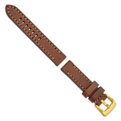 20mm Brown Thick and Heavy Sport Calfskin Leather with Brown Stitching and Yellow IP-plated Stainless Steel Buckle 8.1 inch Watch Band