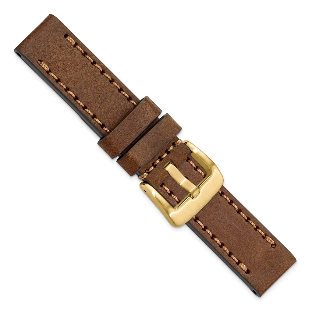 Calfskin Leather Sport Watch Band in Yellow IP-Plated Steel, 20mm - Sophia Jewelers