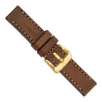 Brown Calfskin Leather Watch Band with Brown Stitching and Gold-Tone Buckle 24mm