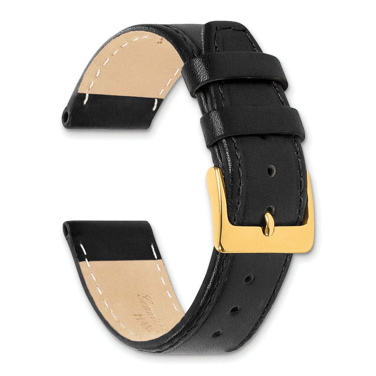 16mm Black Genuine Calf Leather with Gold-tone Buckle 7.5 inch Watch Band