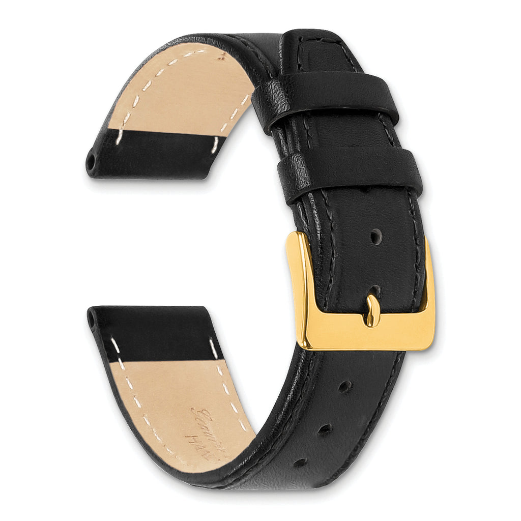 Black Calfskin Leather Watch Band with Gold-Tone Buckle 16mm