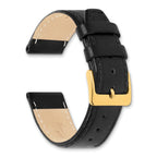 18mm Black Genuine Calf Leather with Gold-tone Buckle 7.5 inch Watch Band - Sophia Jewelers