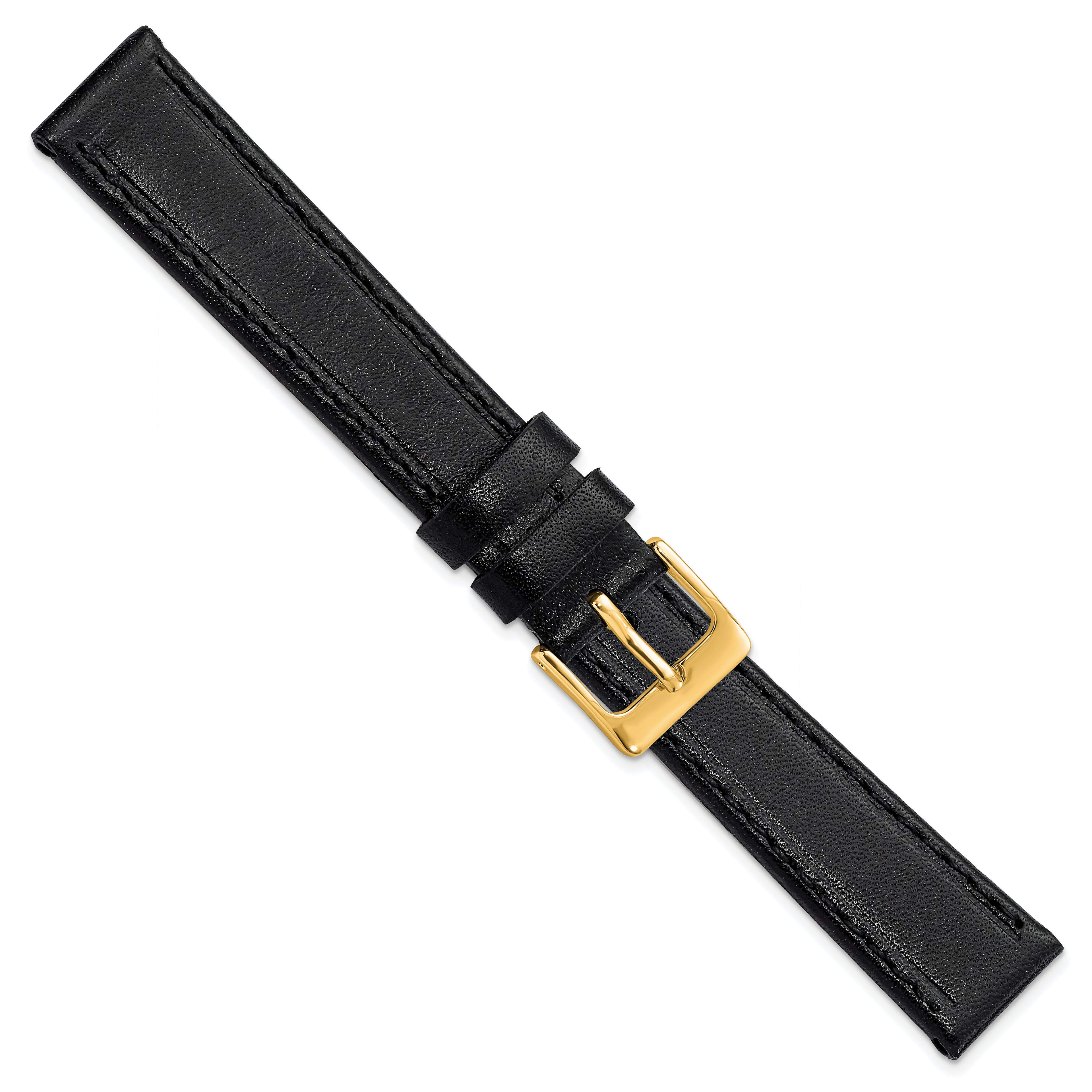Black Calfskin Leather Watch Band with Gold-Tone Buckle 16mm