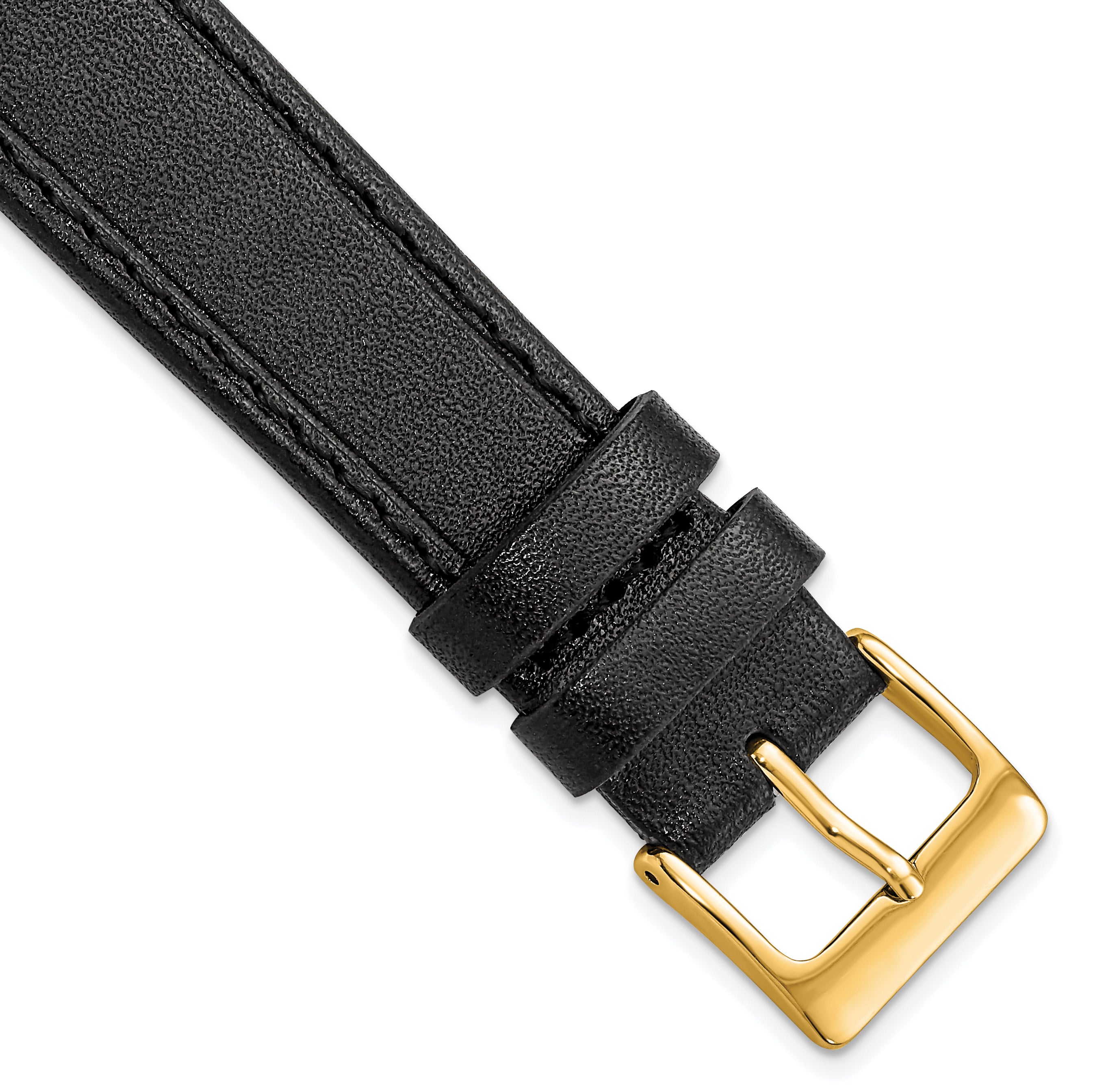 16mm Black Genuine Calf Leather with Gold-tone Buckle 7.5 inch Watch Band