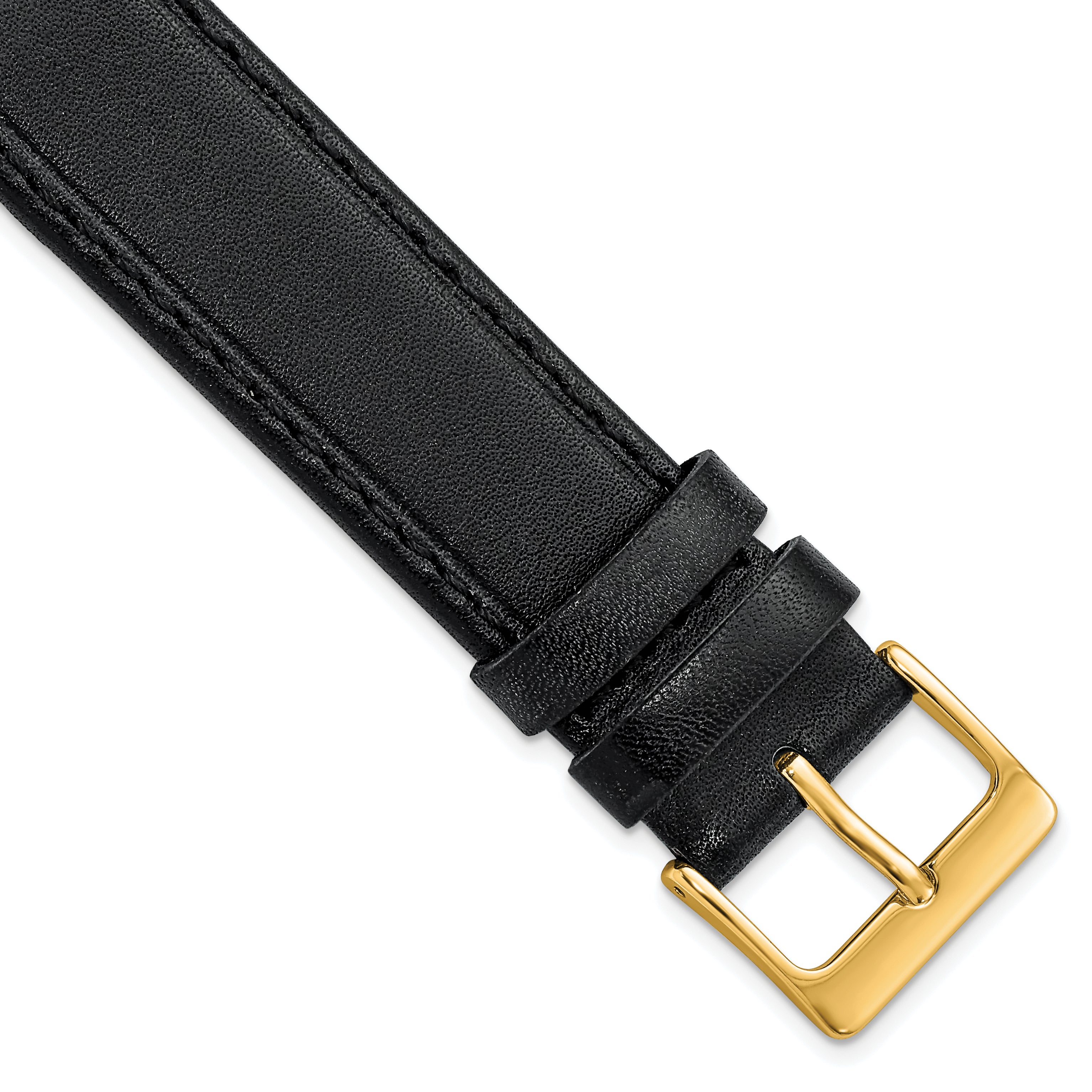 16mm Black Genuine Calf Leather with Gold-tone Buckle 7.5 inch Watch Band