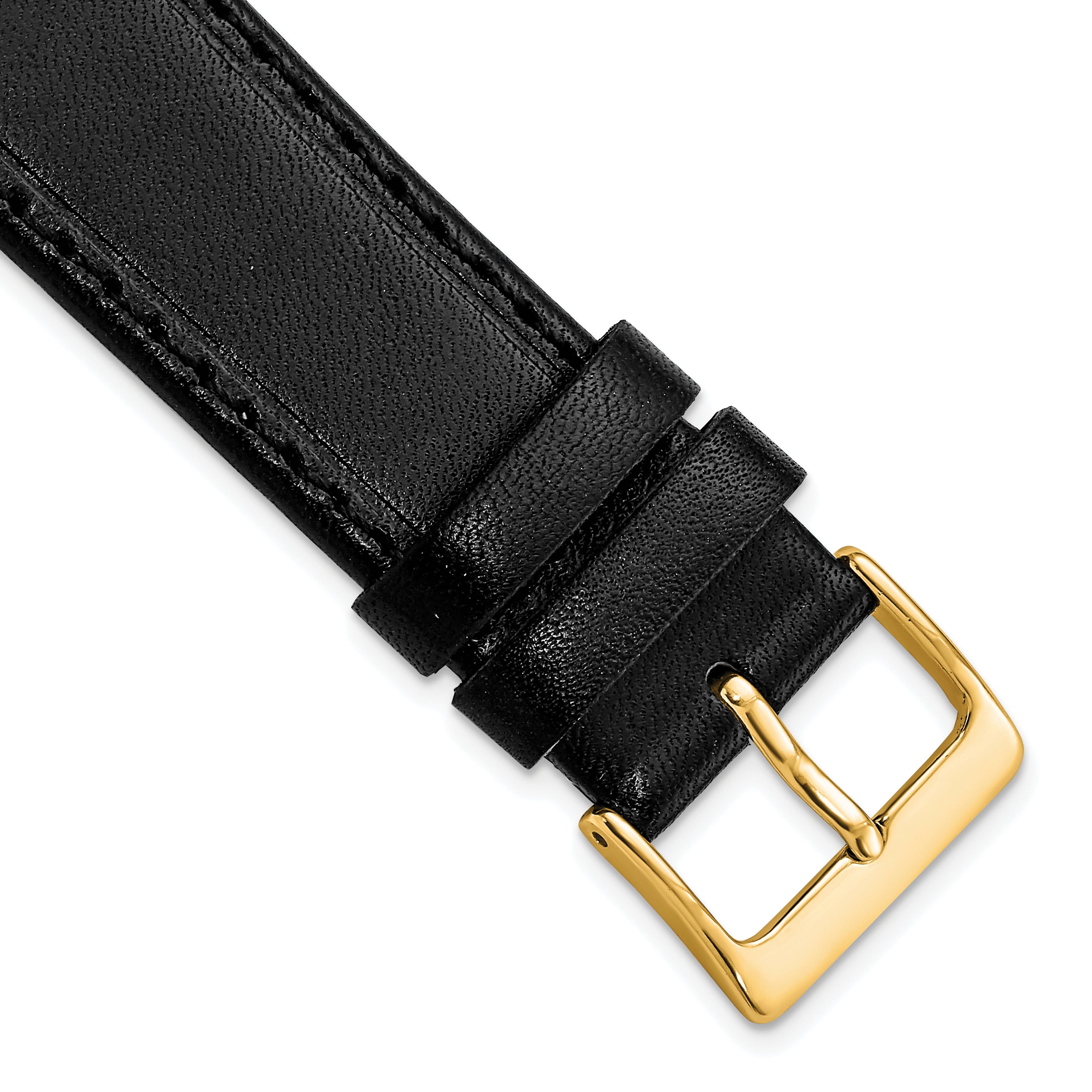 16mm Black Genuine Calf Leather with Gold-tone Buckle 7.5 inch Watch Band