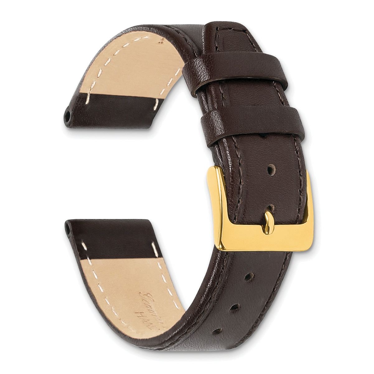 16mm Dark Brown Genuine Calf Leather with Gold-tone Buckle 7.5 inch Watch Band