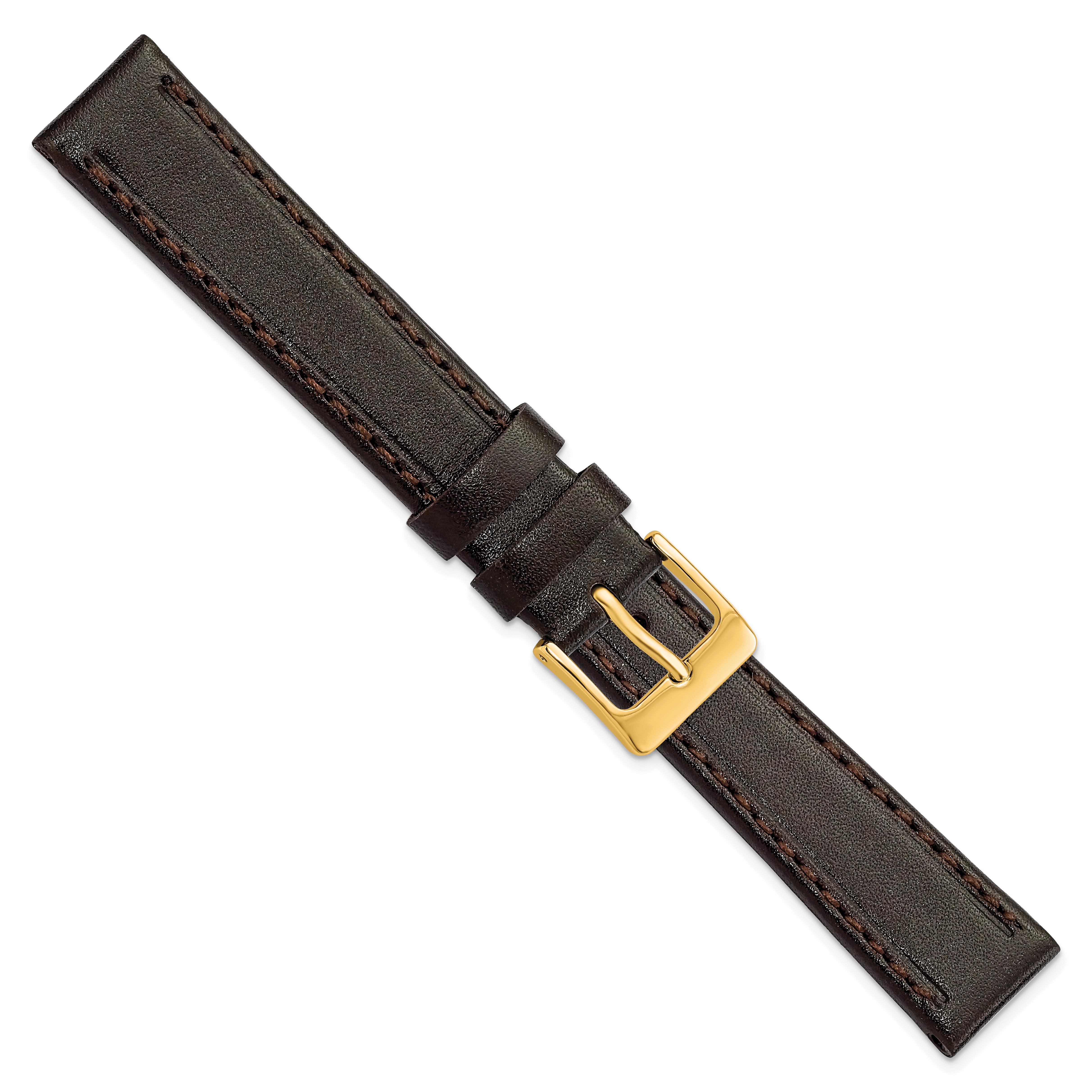 16mm Dark Brown Genuine Calf Leather with Gold-tone Buckle 7.5 inch Watch Band